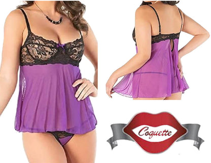 Underwire Babydoll Set Black/Purple Large