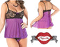 Underwire Babydoll Set Black/Purple Large