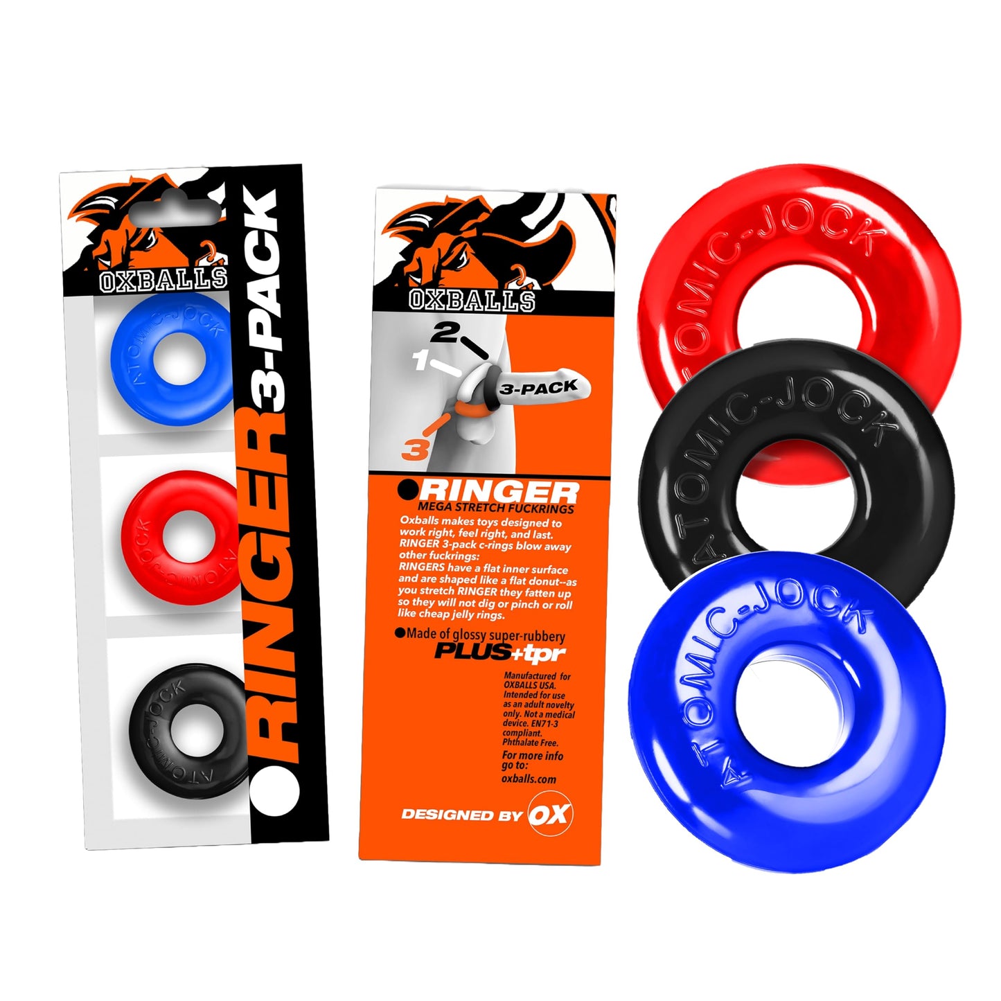 OxBalls Ringer 3 Pack Cock Ring Multi Coloured