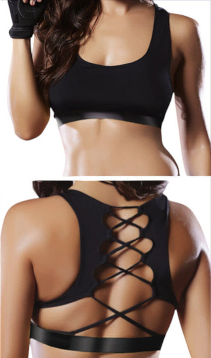 Black Sports Bra Lace-up Corsetry Back Large