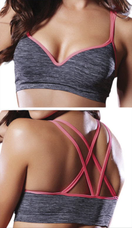 Grey Push-Up Sports Bra Strappy Back Large