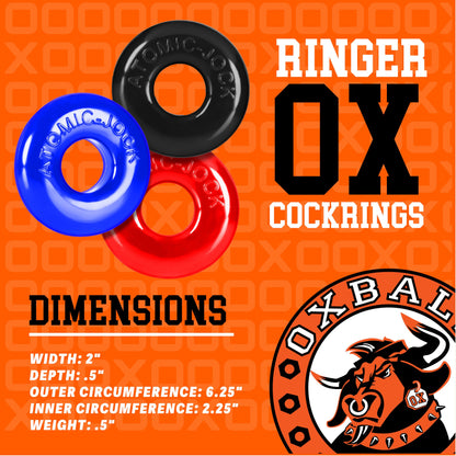 OxBalls Ringer 3 Pack Cock Ring Multi Coloured